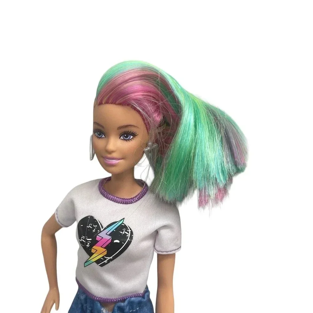 BARBIE Long Rainbow Leopard Hair Side Shaved Color Reveal for OOAK 11”